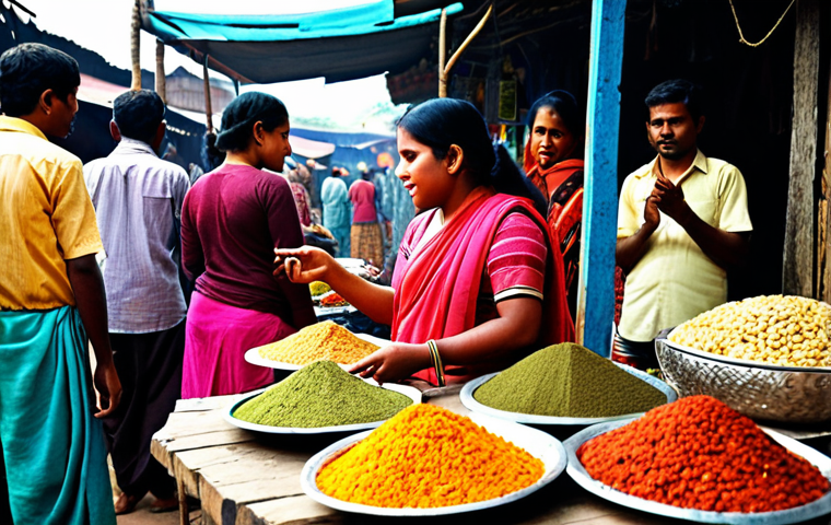 **Image:** A vibrant marketplace scene in Bangladesh. Focus on a vendor interacting with customers, showcasing strong communication skills. Include traditional Bengali clothing and elements of local culture. Highlight the importance of negotiation with subtle visual cues.