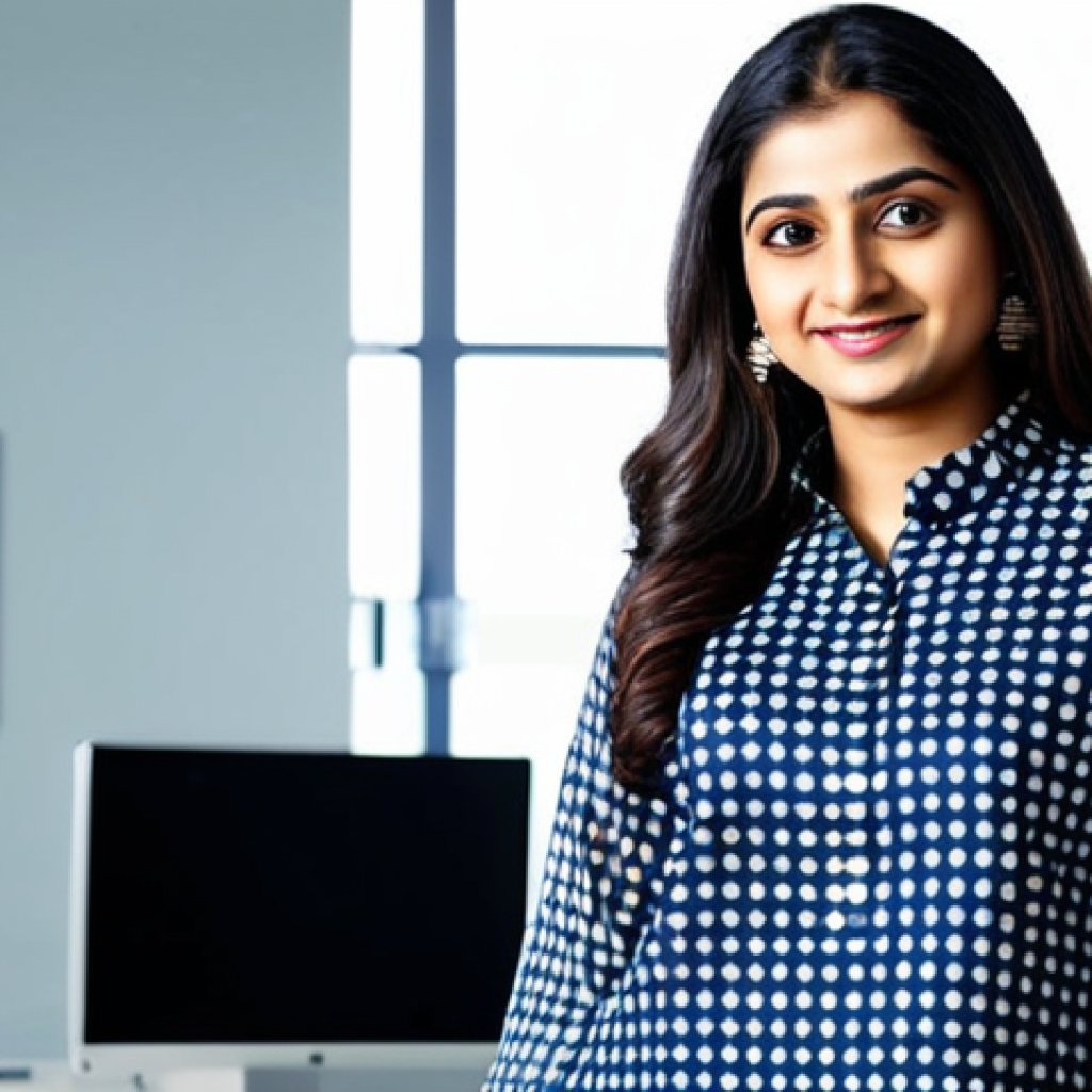 무역업계 이직 성공 전략 - **Prompt:** "A confident professional in a modest salwar kameez, standing in a modern office. Bright...