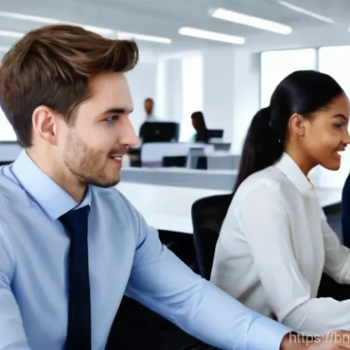 Home 29 무역회사 인턴십 경험 공유 - **Prompt:** A diverse group of young professionals, including male and female interns, working colla...