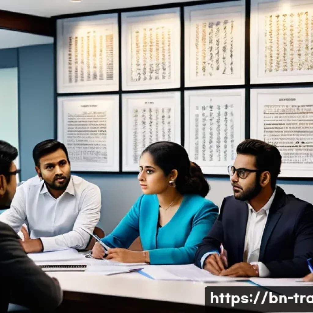 무역 실무자가 알아야 할 법률 - A professional business meeting scene featuring a diverse group of Bengali businessmen and women in ...