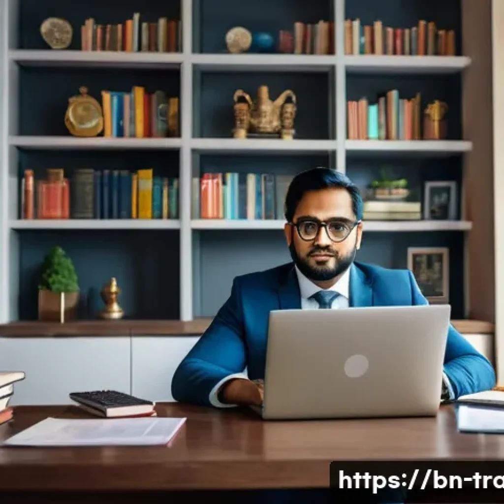 국제무역사의 자격증 유지 방법 - A professional Bengali businessman attending an international trade webinar on a laptop in a modern ...