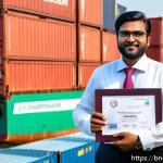 국제무역사 시험 후 자격증 활용법 - A professional Bengali man in formal business attire holding an international trade certificate, sta...